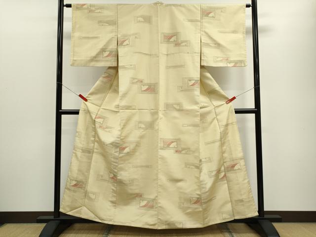 平和屋着物▽上質な紬　単衣　吉祥文　正絹　逸品　CABF3082ze