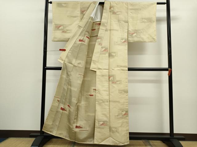 平和屋着物▽上質な紬　単衣　吉祥文　正絹　逸品　CABF3082ze