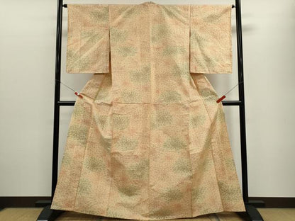 平和屋着物▽上質な紬　単衣　花尽くし　正絹　逸品　CABF3083ze