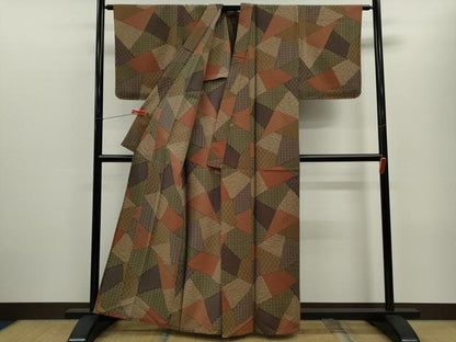平和屋着物▽小紋　単衣　切嵌吉祥文　鬼しぼ縮緬　正絹　逸品　CABF3085ze