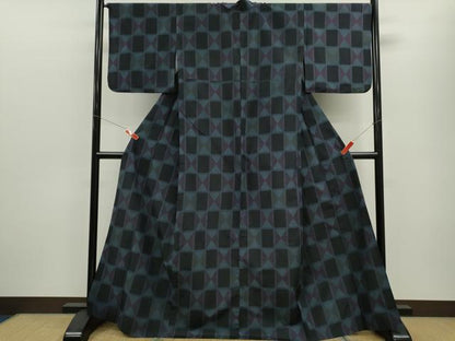 平和屋着物▽小紋　単衣　市松吉祥文　洗える着物　CABF3086ze