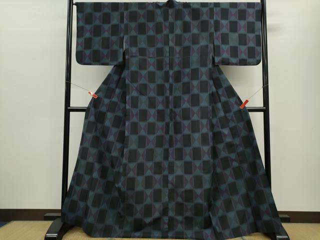 平和屋着物▽小紋　単衣　市松吉祥文　洗える着物　CABF3086ze