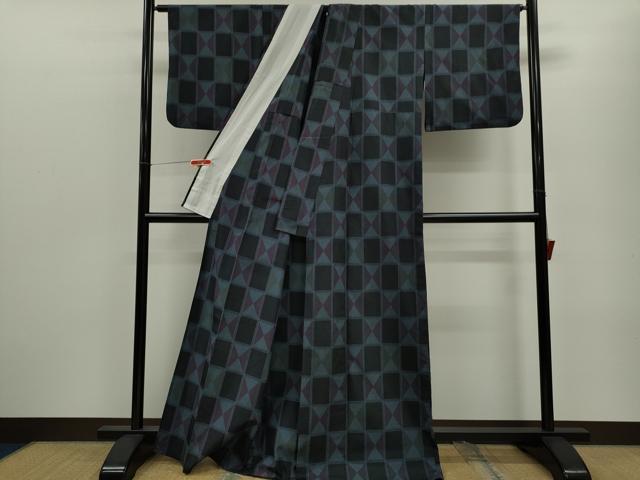 平和屋着物▽小紋　単衣　市松吉祥文　洗える着物　CABF3086ze