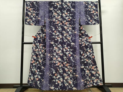 平和屋着物▽小紋　単衣　枝桜文　暈し染め　金彩　洗える着物　CABF3091ze