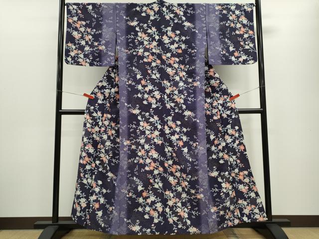 平和屋着物▽小紋　単衣　枝桜文　暈し染め　金彩　洗える着物　CABF3091ze