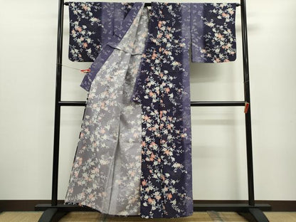 平和屋着物▽小紋　単衣　枝桜文　暈し染め　金彩　洗える着物　CABF3091ze