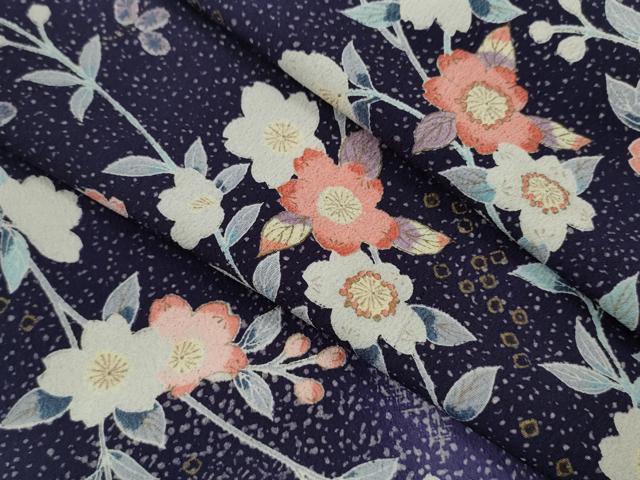 平和屋着物▽小紋　単衣　枝桜文　暈し染め　金彩　洗える着物　CABF3091ze