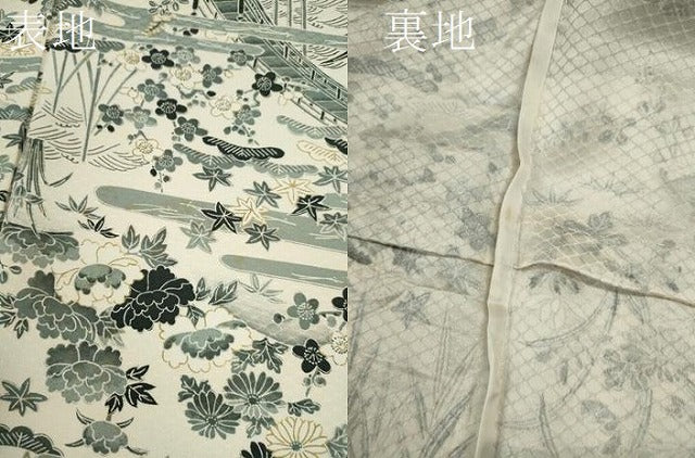 平和屋着物▽上質な小紋　単衣　松竹梅風景文　正絹　逸品　CABF3094ze