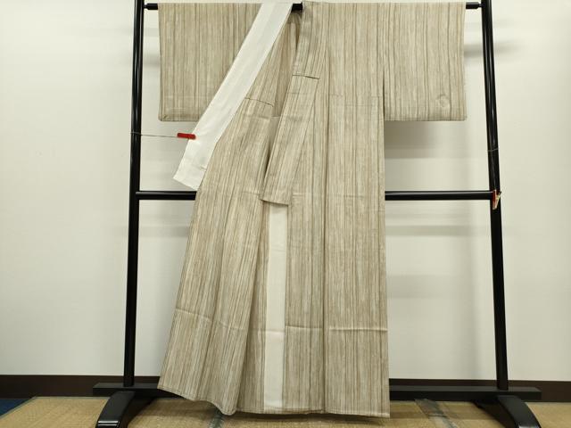 平和屋着物▽上質な小紋　単衣　縞　正絹　逸品　CABF3095ze