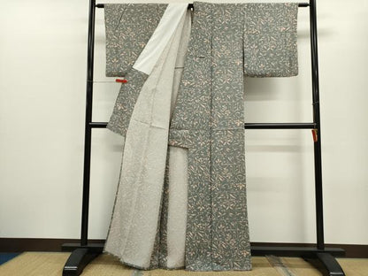 平和屋着物▽上質な小紋　単衣　花唐草文　たたき染め　正絹　逸品　CABF3097ze