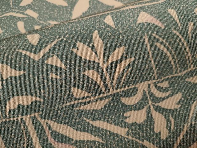 平和屋着物▽上質な小紋　単衣　花唐草文　たたき染め　正絹　逸品　CABF3097ze