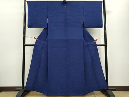 平和屋着物▽上質な色無地　単衣　風景草花地紋　濃藍色　正絹　逸品　CABF3101ze