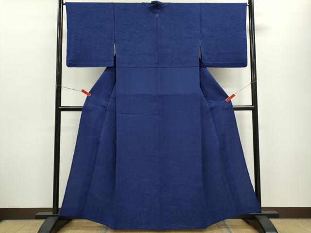 平和屋着物▽上質な色無地　単衣　風景草花地紋　濃藍色　正絹　逸品　CABF3101ze