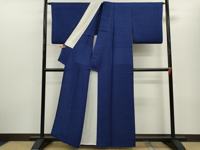 平和屋着物▽上質な色無地　単衣　風景草花地紋　濃藍色　正絹　逸品　CABF3101ze