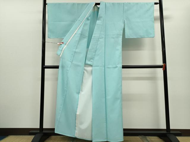 平和屋着物▽色無地　単衣　舞桜地紋　白藍色　洗える着物　CABF3109ze