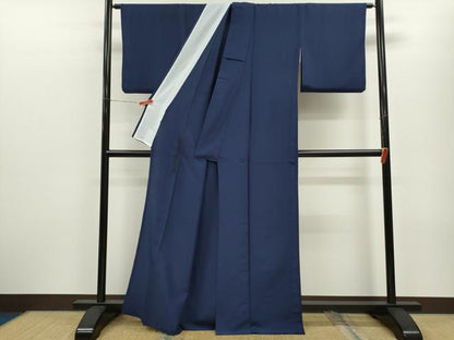平和屋着物▽色無地　単衣　濃藍色　洗える着物　CABF3110ze
