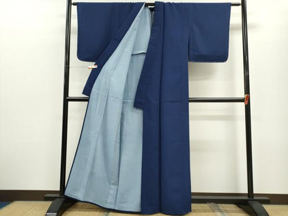 平和屋着物▽色無地　単衣　濃藍色　洗える着物　未使用　CABF3112ze