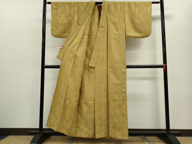 平和屋着物▽色無地　単衣　孔雀羽地紋　木蘭色　洗える着物　CABF3113ze