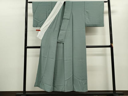 平和屋着物▽色無地　単衣　秘色色　鬼しぼ縮緬　洗える着物　CABF3117ze