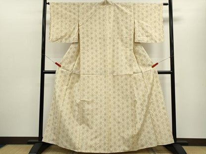 平和屋着物▽上質な紬　単衣　麻の葉文様　正絹　逸品　未使用　CABF3123ze