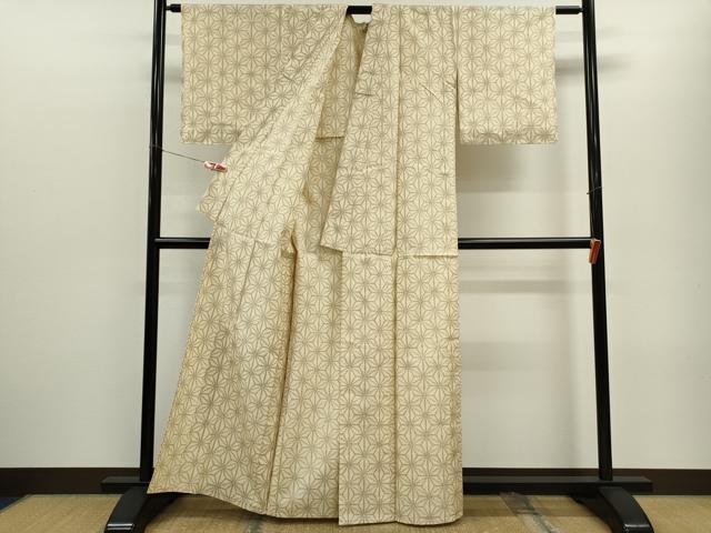 平和屋着物▽上質な紬　単衣　麻の葉文様　正絹　逸品　未使用　CABF3123ze