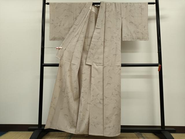 平和屋着物▽茶人しぼり絣　紬　草木染　椿　単衣　証紙付き　正絹　逸品　未使用　CABF3124ze
