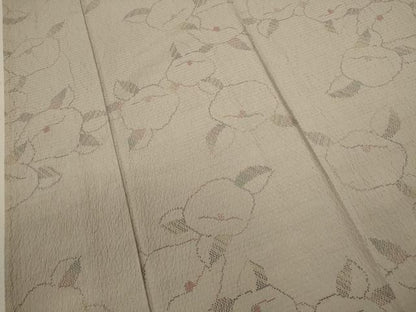 平和屋着物▽茶人しぼり絣　紬　草木染　椿　単衣　証紙付き　正絹　逸品　未使用　CABF3124ze