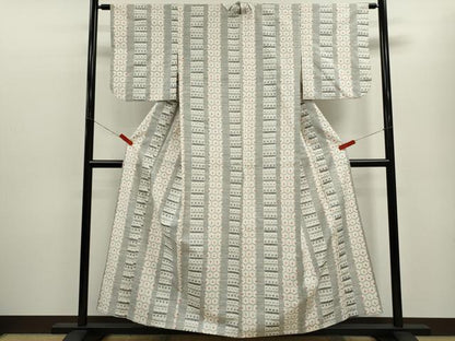 平和屋着物▽上質な紬　単衣　絣間道　正絹　逸品　CABF3126ze
