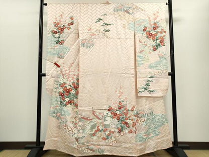 平和屋着物▽豪華振袖　単衣　吉祥鴛鴦草花文　金彩　正絹　逸品　CABF3127ze
