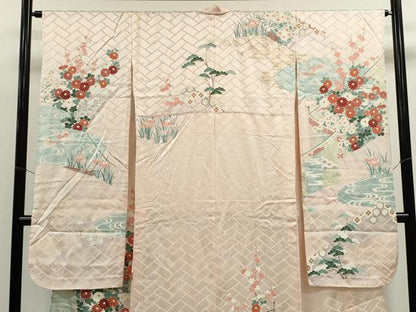平和屋着物▽豪華振袖　単衣　吉祥鴛鴦草花文　金彩　正絹　逸品　CABF3127ze