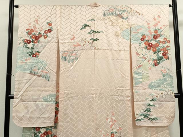 平和屋着物▽豪華振袖　単衣　吉祥鴛鴦草花文　金彩　正絹　逸品　CABF3127ze
