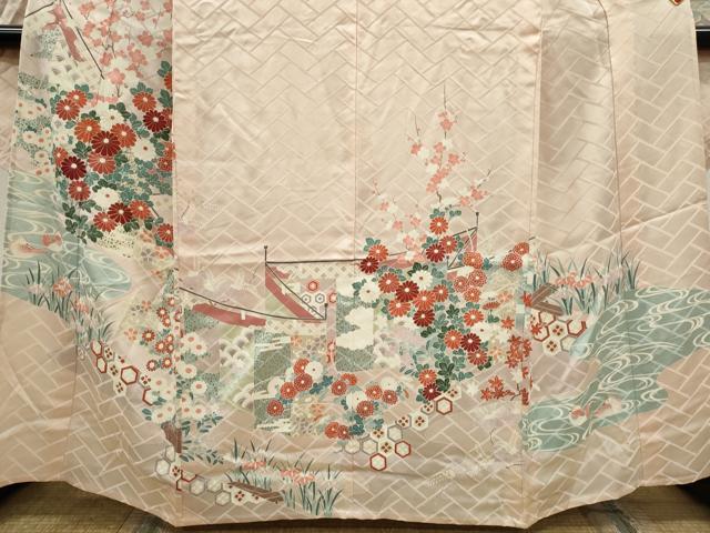 平和屋着物▽豪華振袖　単衣　吉祥鴛鴦草花文　金彩　正絹　逸品　CABF3127ze
