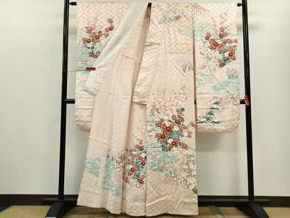 平和屋着物▽豪華振袖　単衣　吉祥鴛鴦草花文　金彩　正絹　逸品　CABF3127ze