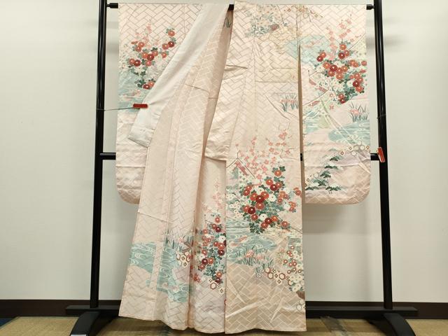 平和屋着物▽豪華振袖　単衣　吉祥鴛鴦草花文　金彩　正絹　逸品　CABF3127ze