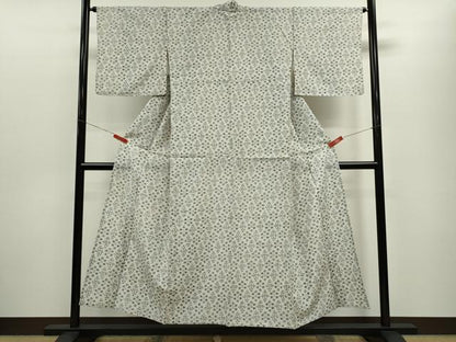 平和屋着物▽上質な紬　単衣　草花文　正絹　逸品　CABF3130ze