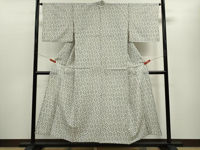 平和屋着物▽上質な紬　単衣　草花文　正絹　逸品　CABF3130ze