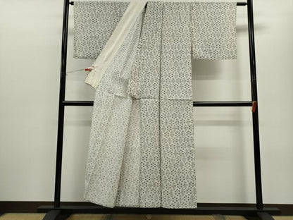平和屋着物▽上質な紬　単衣　草花文　正絹　逸品　CABF3130ze