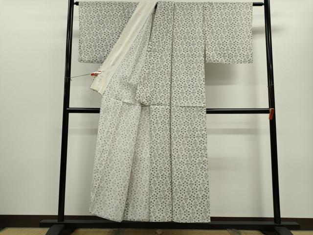 平和屋着物▽上質な紬　単衣　草花文　正絹　逸品　CABF3130ze