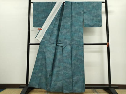 平和屋着物▽上質な紬　単衣　縞霞文　正絹　逸品　CABF3132ze