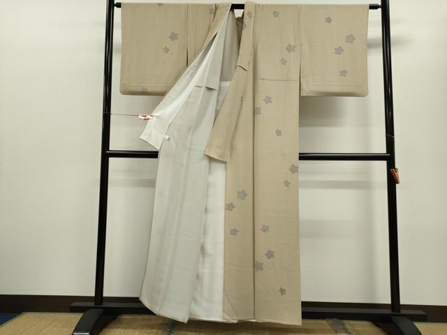 平和屋着物▽上質な小紋　単衣　松葉吉祥文　鈴乃屋扱い　正絹　逸品　CABF3135ze