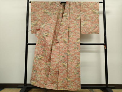 平和屋着物▽上質な紬　単衣　風景草花文　正絹　逸品　CABF3137ze