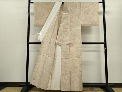 平和屋着物▽上質な紬　単衣　幾何学模様　正絹　逸品　CABF3138ze