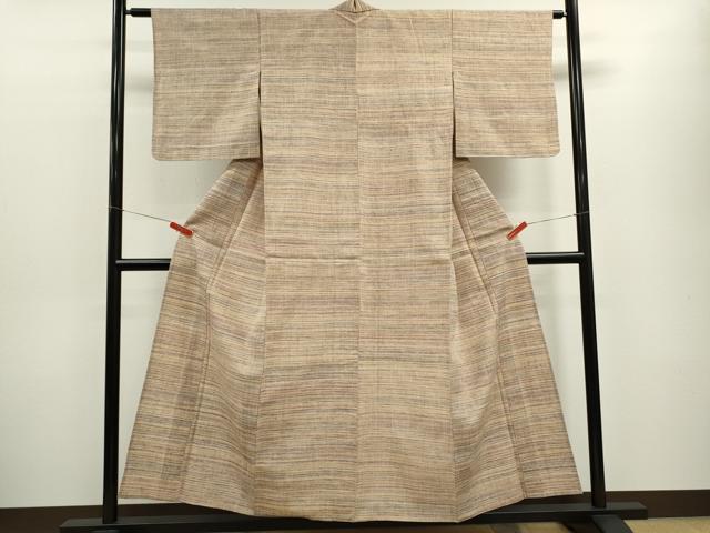 平和屋着物▽上質な紬　単衣　横縞文　正絹　逸品　CABF3139ze