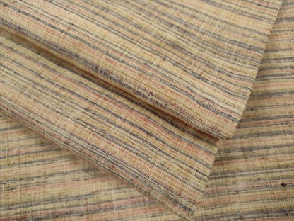 平和屋着物▽上質な紬　単衣　横縞文　正絹　逸品　CABF3139ze