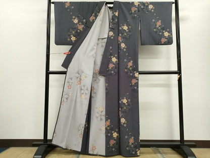 平和屋着物▽小紋　単衣　網目舞花文　暈し染め　洗える着物　CABF3140ze