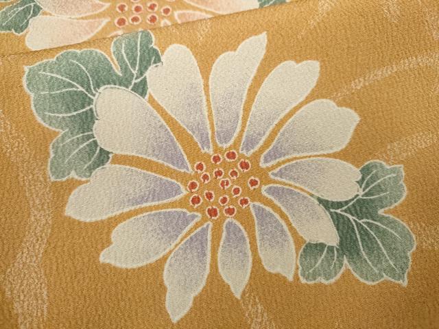 平和屋着物▽上質な小紋　単衣　草花文　鬼しぼ縮緬　正絹　逸品　CABF3147ze