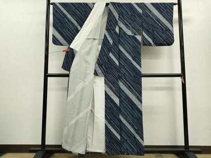 平和屋着物▽上質な小紋　単衣　斜線吉祥文　正絹　逸品　CABF3148ze