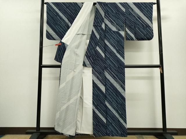平和屋着物▽上質な小紋　単衣　斜線吉祥文　正絹　逸品　CABF3148ze
