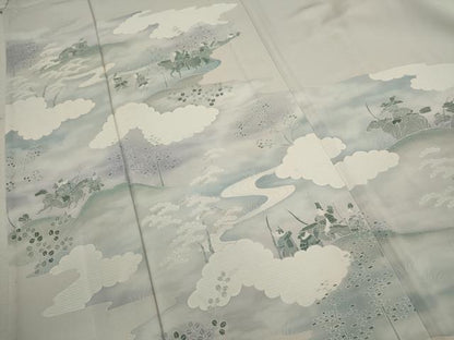 平和屋着物▽訪問着　単衣　刺繍　戦　暈し染め　正絹　逸品　CABF3152ze