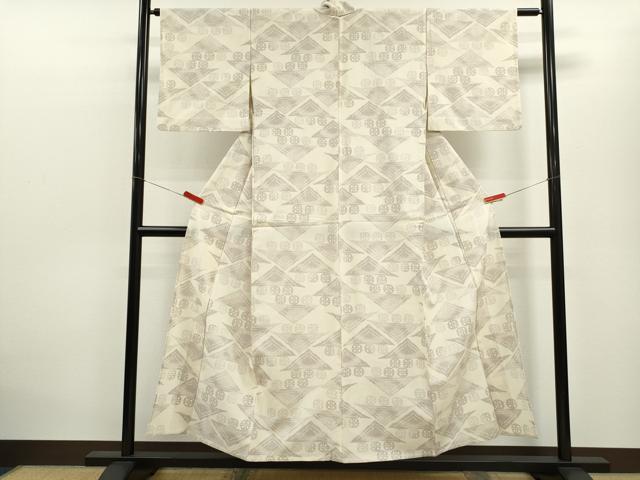 平和屋着物▽本塩沢　単衣　幾何学模様　正絹　逸品　CABF3155ze